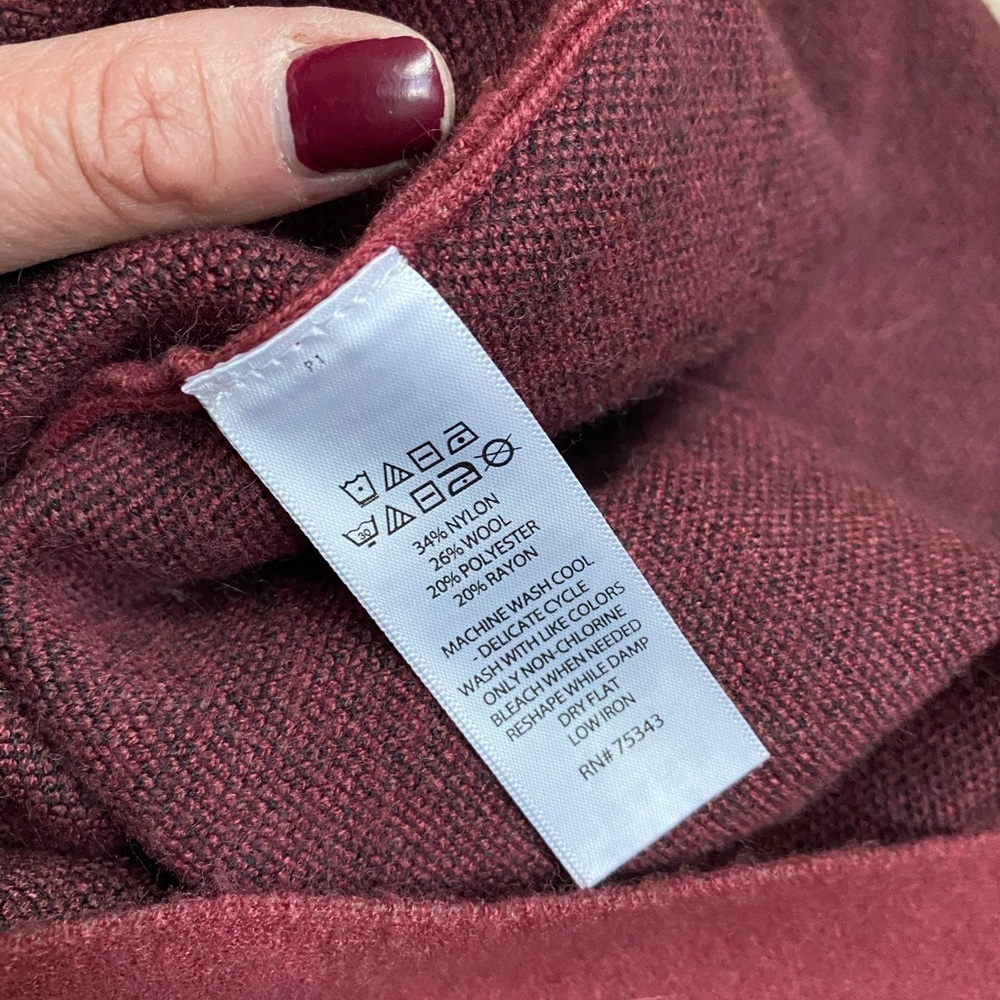 Nanette Lepore Nylon Blend Side Zipper Pullover Crew Neck Burgundy Sweater Large - Picture 5 of 7